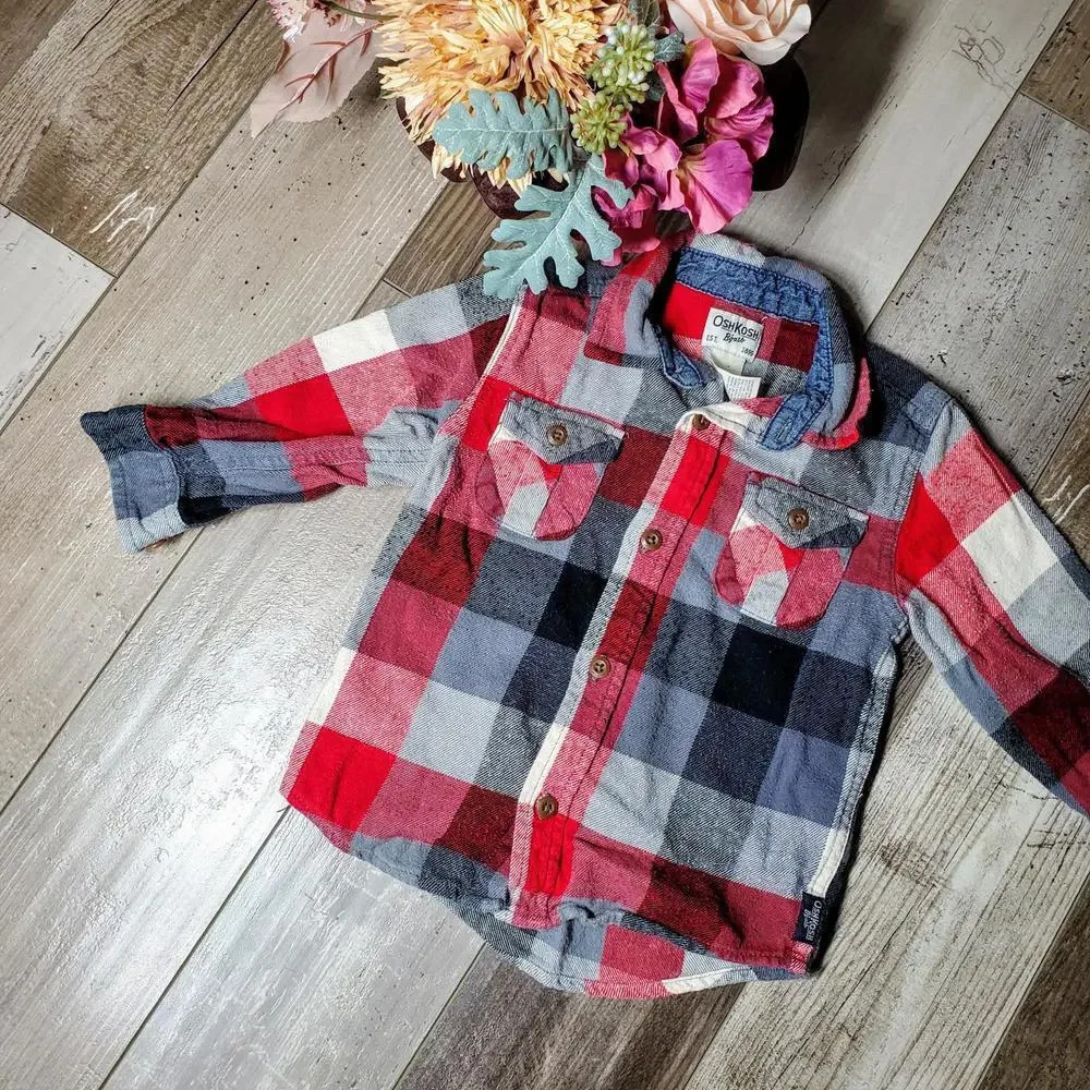 OshKosh B'gosh Baby Toddler Buttondown Flannel Size 24m - Picture 2 of 11